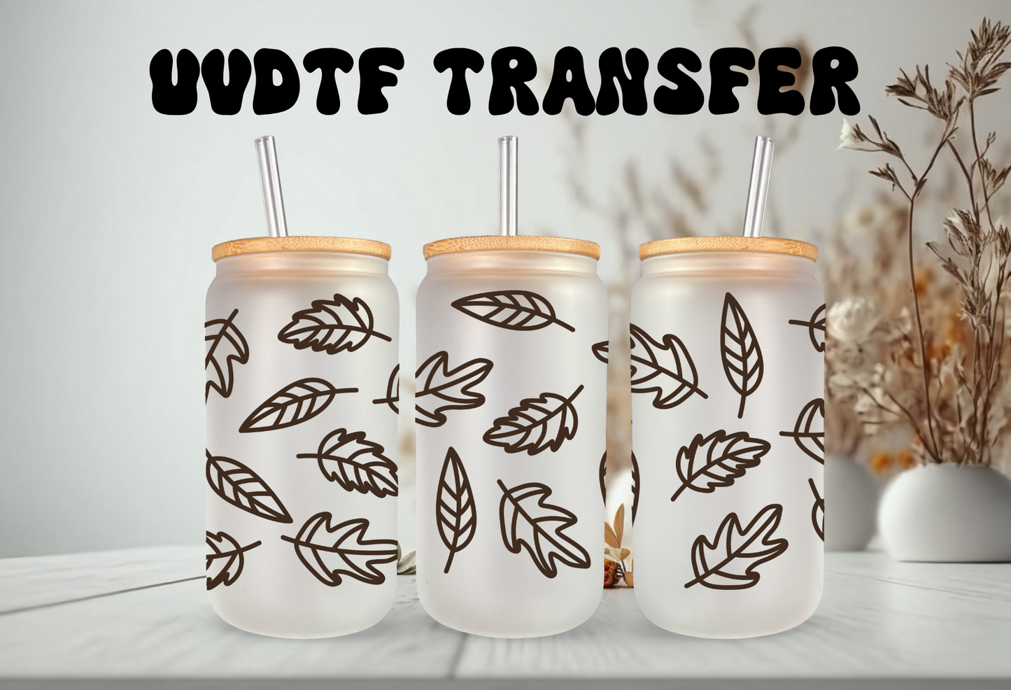 UVDTF Wrap Fall Leaves 16oz Can Glass, Mug, Tumbler, Double Sided Print Option, Ready to Apply, Permanent Adhesive Waterproof