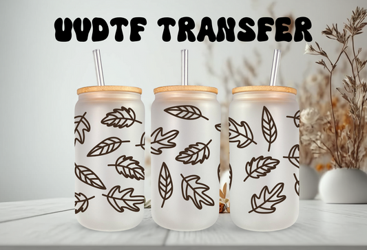 UVDTF Wrap Fall Leaves 16oz Can Glass, Mug, Tumbler, Double Sided Print Option, Ready to Apply, Permanent Adhesive Waterproof