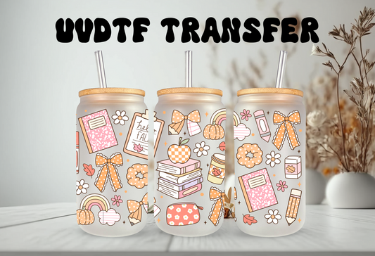 UVDTF Wrap Fall Teacher for 16oz Can Glass Mug Tumbler, Ready to Apply, Permanent Waterproof Adhesive
