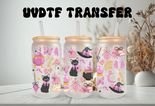 UVDTF Wrap Witchy Coquette Cats for 16oz Can Glass Mug Tumbler, Halloween Wrap, Ready to apply, Permanent Waterproof Adhesive