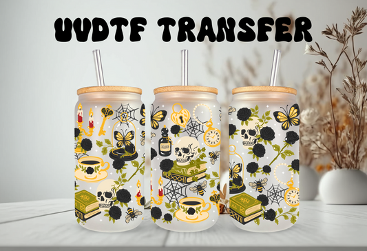 UVDTF Wrap Dark Academia for 16oz Can Glass Mug Tumbler, Halloween Wrap, Ready to apply, Permanent Waterproof Adhesive