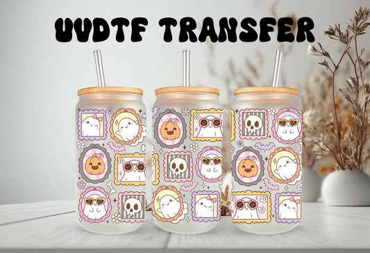 UVDTF Wrap Spooky Ghost Frames for 16oz Can Glass Mug Tumbler, Halloween Wrap, Ready to apply, Permanent Waterproof Adhesive (Copy)