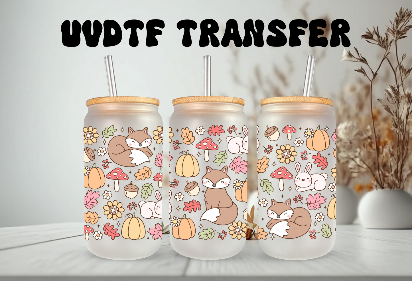 UVDTF Wrap Autumn Forest 16oz Can Glass, Mug, Tumbler, Halloween, Ready to apply, Permanent Waterproof Adhesive