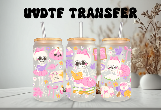 UVDTF Wrap Ghostly Bookish 16oz Can Glass, Mug, Tumbler, Halloween, Ready to apply, Permanent Waterproof Adhesive