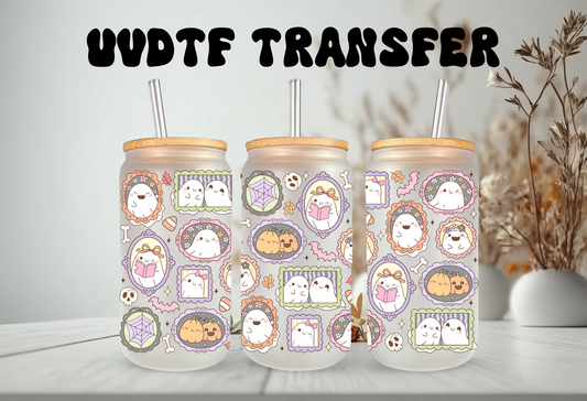 UVDTF Wrap Spooky Ghost Frames for 16oz Can Glass Mug Tumbler, Halloween Wrap, Ready to apply, Permanent Waterproof Adhesive