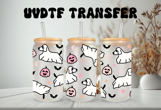UVDTF Wrap Halloween Ghost Dogs for 16oz Can Glass Mug Tumbler, Ready to apply, Permanent adhesive, Double Sided option (Copy)