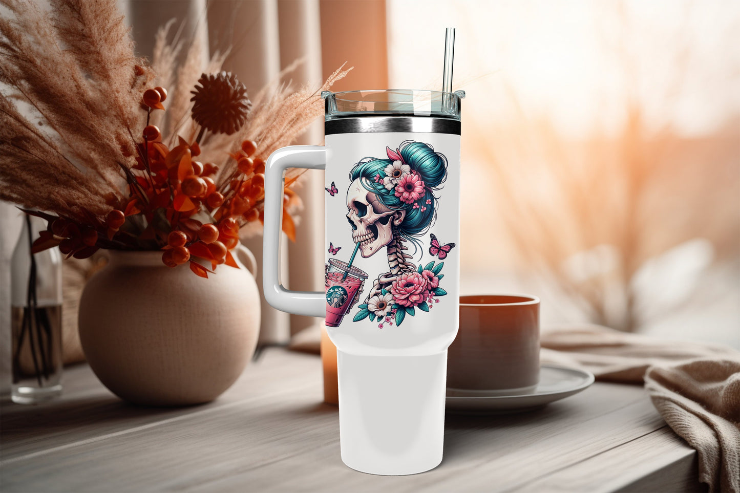 UVDTF Decal Retro Skeleton Girl Iced Coffee 16oz Can Glass, Mug, or Tumbler, Ready to Apply, Permanent Waterproof Adhesive, add on a cup