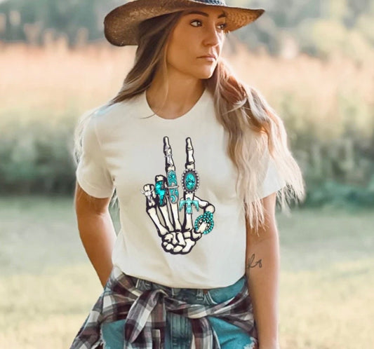 Screenprint Color Transfer Skeleton Peace Western Hand, Screenprint Transfer, Ready to Press, Full Color Matte Clear Transfer