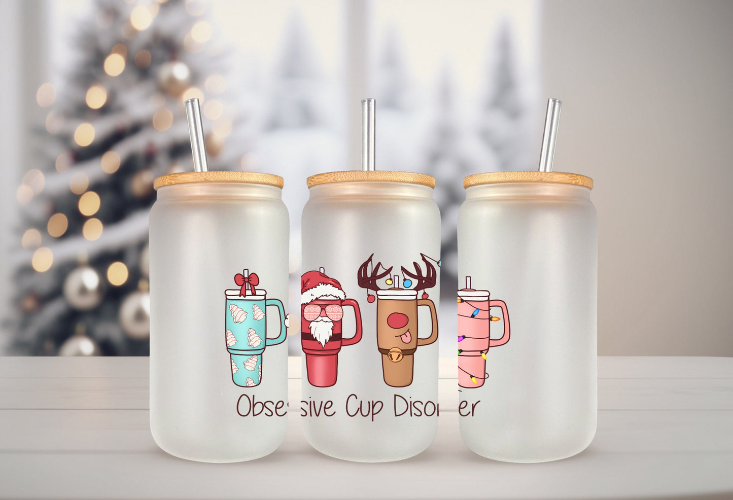 UVDTF Wrap Christmas Tumblers Santa Reindeer Tree Cakes for 16oz Can Glass Mug Tumbler, Ready to Apply, Permanent Waterproof Adhesive