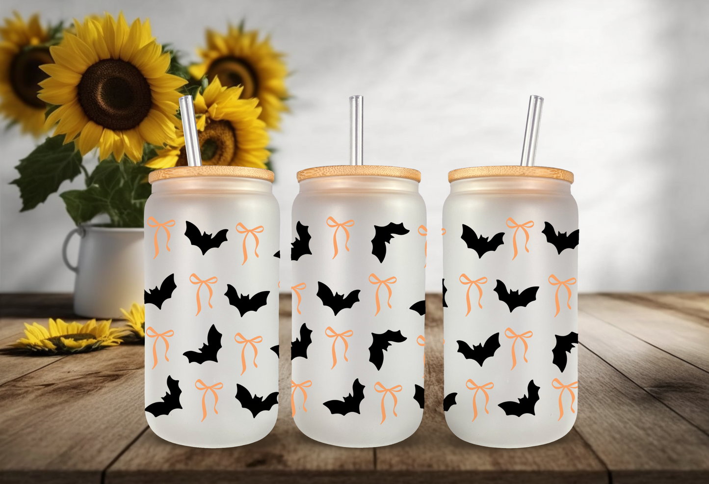 UVDTF Wrap Halloween Bats and Bows 16oz Can Glass, Mug /tumbler, Ready to Apply, Permanent Waterproof Adhesive