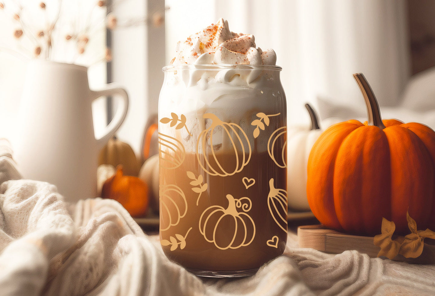 UVDTF Wrap Fall Pumpkin Gourd 16oz Can Glass, Mug, Tumbler, Double Sided Print Option, Ready to Apply, Permanent Adhesive