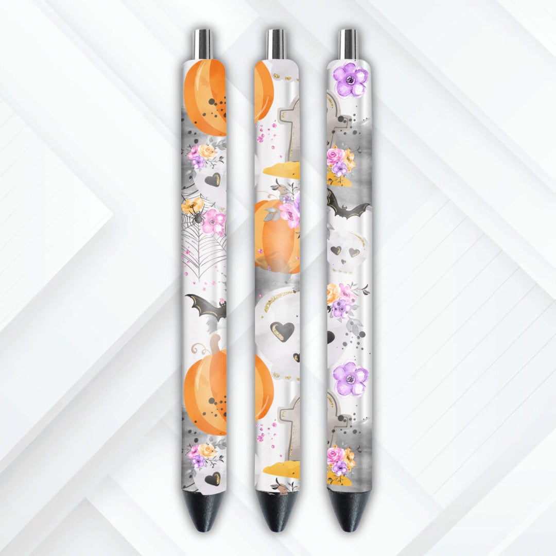 UVDTF Pen Wrap Retro Skull Pumpkin Gravestone Wrap, Halloween Wrap, Permanent Adhesive Waterproof, Ready to apply