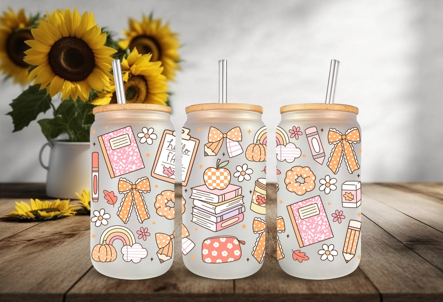 UVDTF Wrap Fall Teacher for 16oz Can Glass Mug Tumbler, Ready to Apply, Permanent Waterproof Adhesive