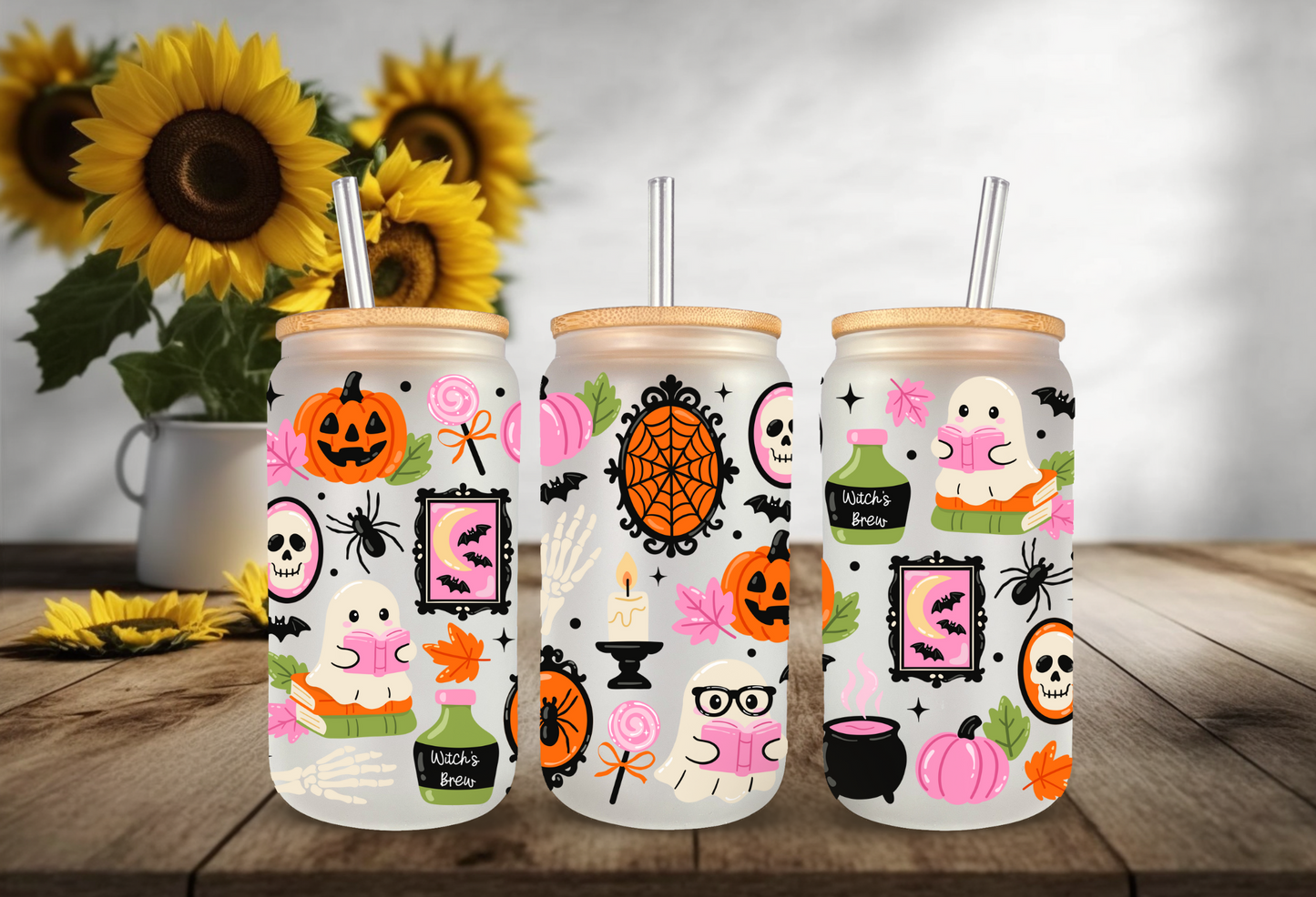 UVDTF Wrap Witchy Boo Crew 16oz Can Glass, Mug, Tumbler, Halloween, Ready to apply, Permanent Waterproof Adhesive