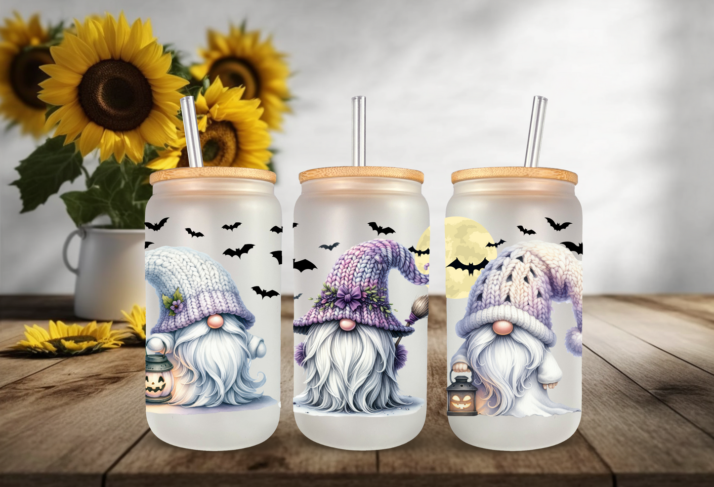 UVDTF Wrap Halloween Gnomes Bats 16oz Can Glass Mug Tumbler, Gnome Wrap, Ready to apply, Permanent Waterproof Adhesive