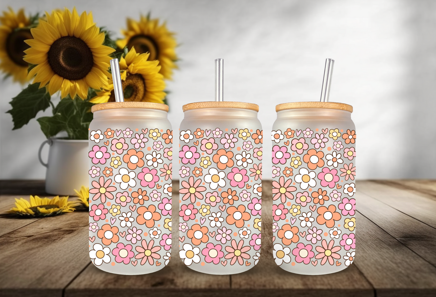 UVDTF Wrap Warm Floral Autumn for 16oz Can Glass Mug Tumbler, Ready to Apply, Permanent Waterproof Adhesive