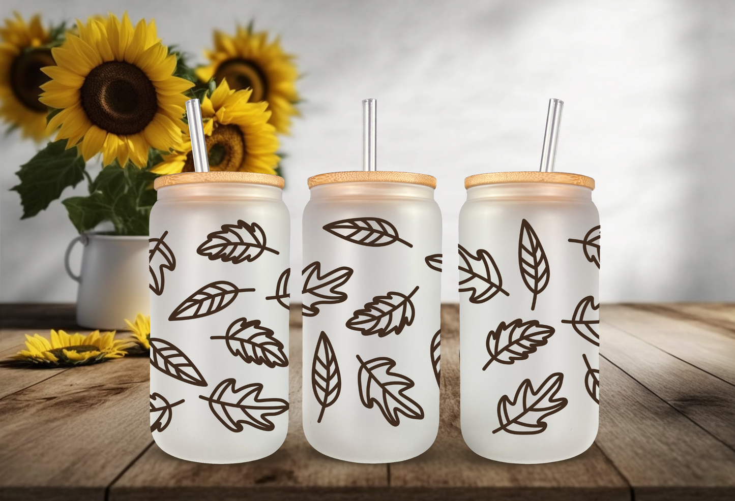UVDTF Wrap Fall Leaves 16oz Can Glass, Mug, Tumbler, Double Sided Print Option, Ready to Apply, Permanent Adhesive Waterproof