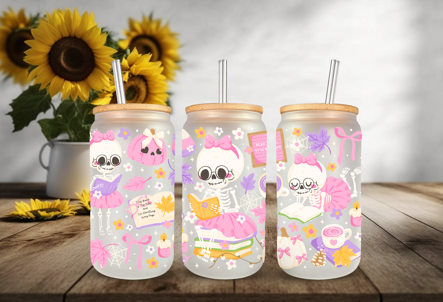 UVDTF Wrap Ghostly Bookish 16oz Can Glass, Mug, Tumbler, Halloween, Ready to apply, Permanent Waterproof Adhesive