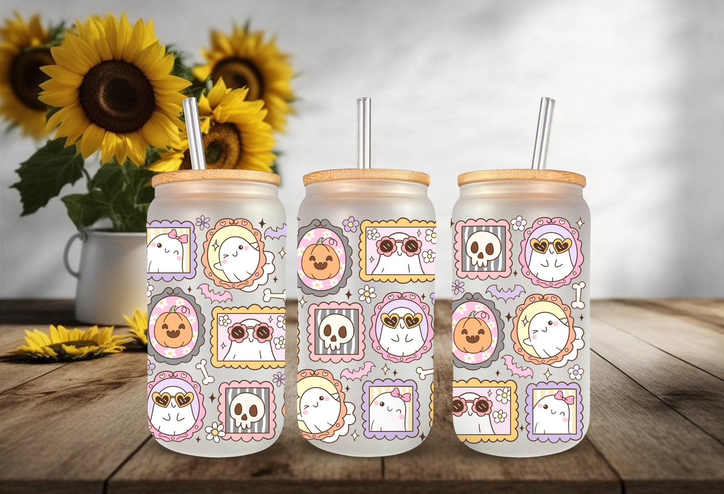 UVDTF Wrap Spooky Ghost Frames for 16oz Can Glass Mug Tumbler, Halloween Wrap, Ready to apply, Permanent Waterproof Adhesive (Copy)