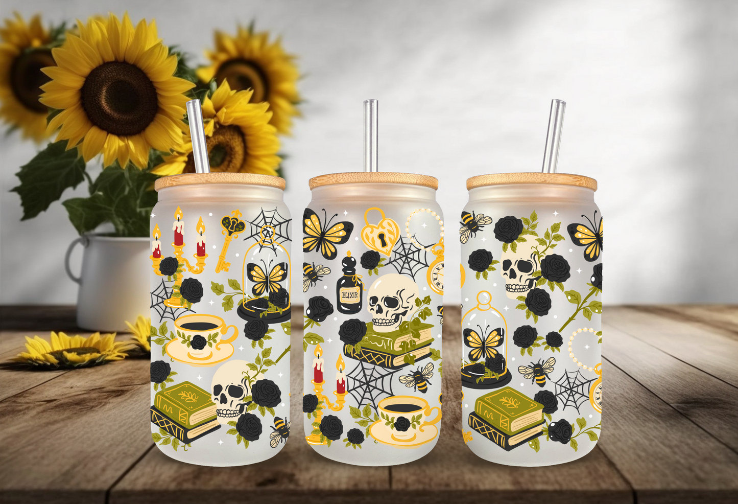 UVDTF Wrap Dark Academia for 16oz Can Glass Mug Tumbler, Halloween Wrap, Ready to apply, Permanent Waterproof Adhesive