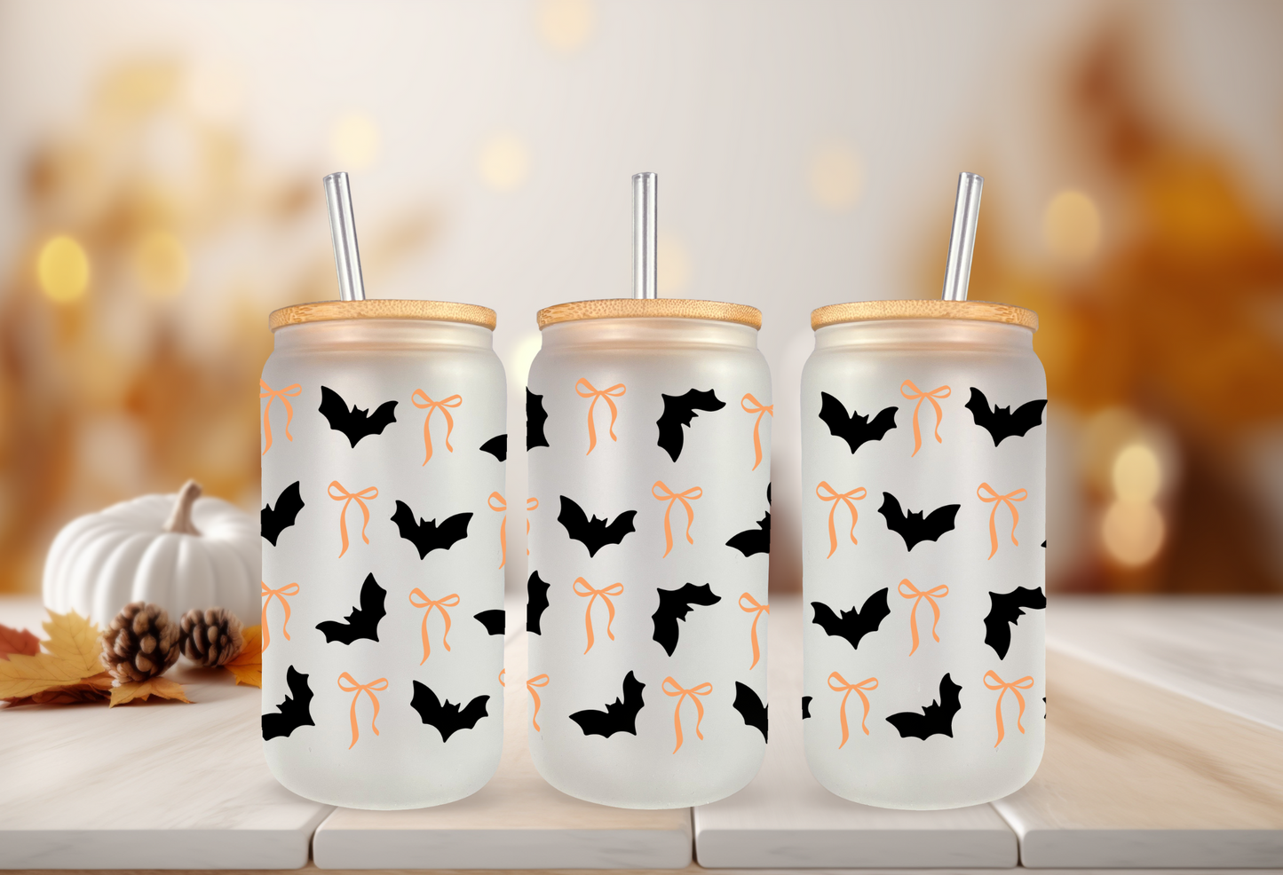 UVDTF Wrap Halloween Bats and Bows 16oz Can Glass, Mug /tumbler, Ready to Apply, Permanent Waterproof Adhesive