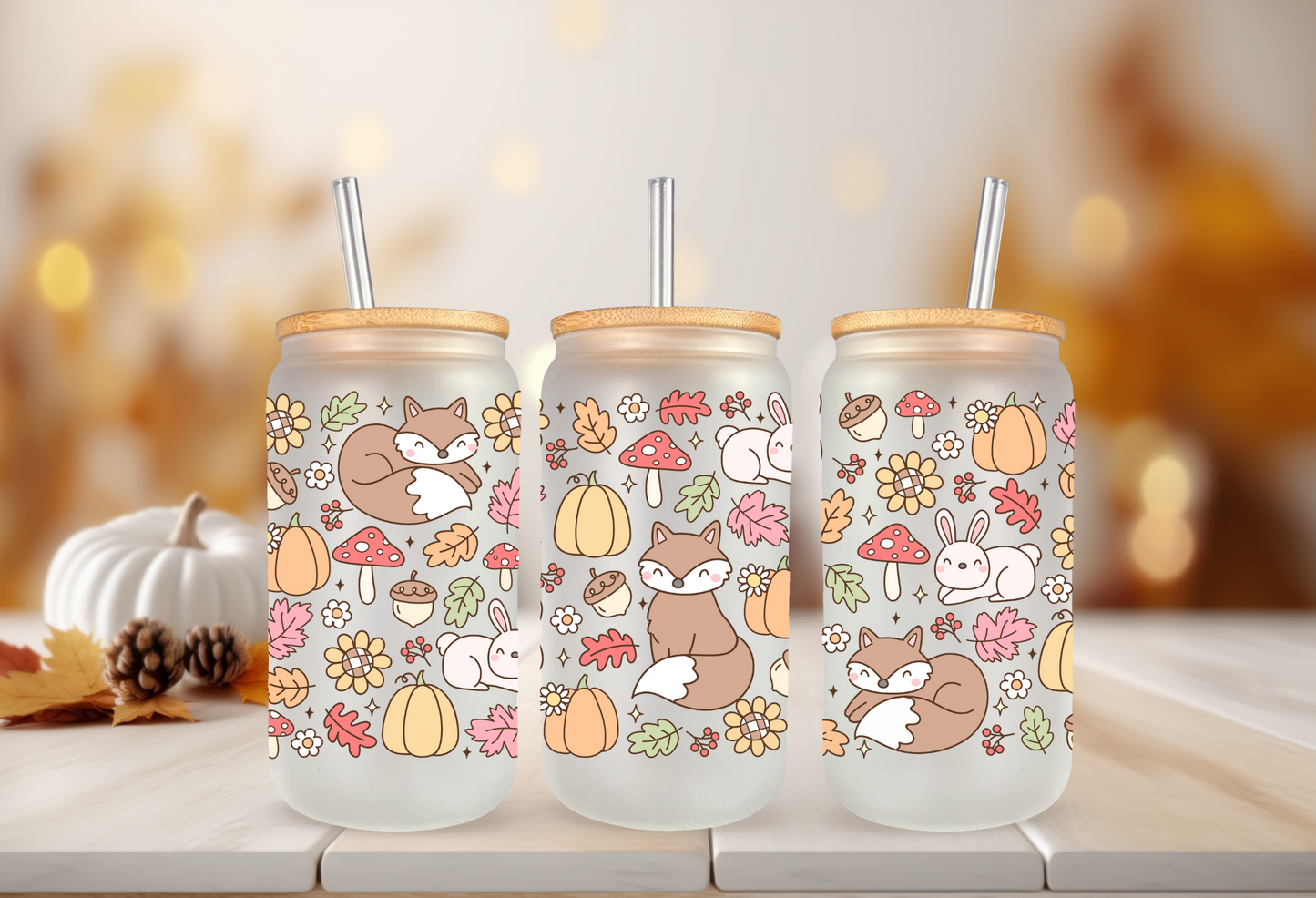 UVDTF Wrap Autumn Forest 16oz Can Glass, Mug, Tumbler, Halloween, Ready to apply, Permanent Waterproof Adhesive