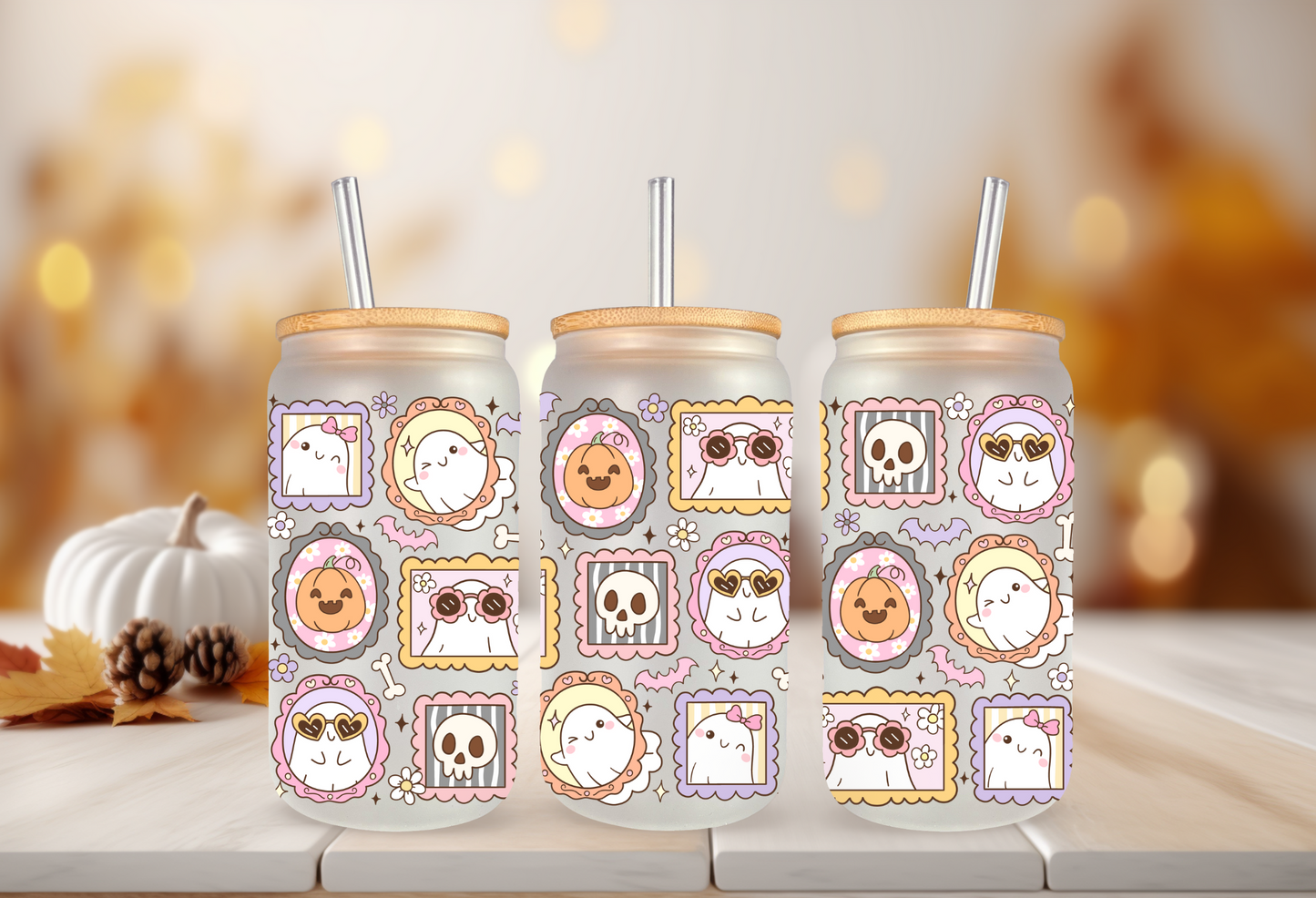 UVDTF Wrap Spooky Ghost Frames for 16oz Can Glass Mug Tumbler, Halloween Wrap, Ready to apply, Permanent Waterproof Adhesive (Copy)