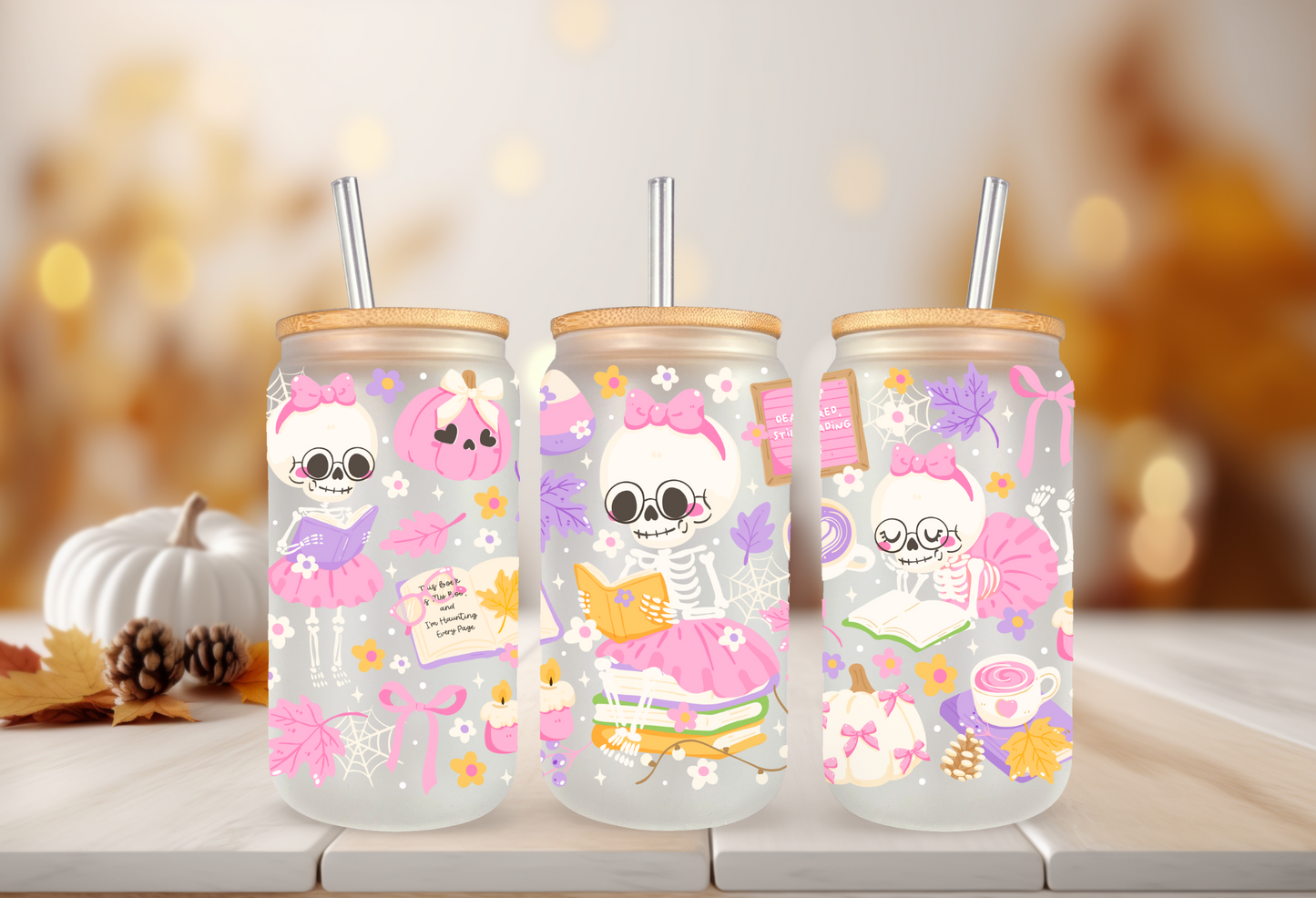 UVDTF Wrap Ghostly Bookish 16oz Can Glass, Mug, Tumbler, Halloween, Ready to apply, Permanent Waterproof Adhesive