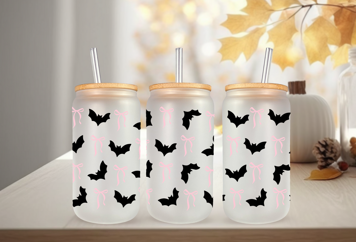 UVDTF Wrap Halloween Bats and Bows 16oz Can Glass, Mug /tumbler, Ready to Apply, Permanent Waterproof Adhesive