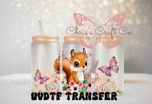 UVDTF Wrap Cute Squirrel Floral for 16oz Can Glass Mug Tumbler, Ready to Apply, Permanent Waterproof Adhesive