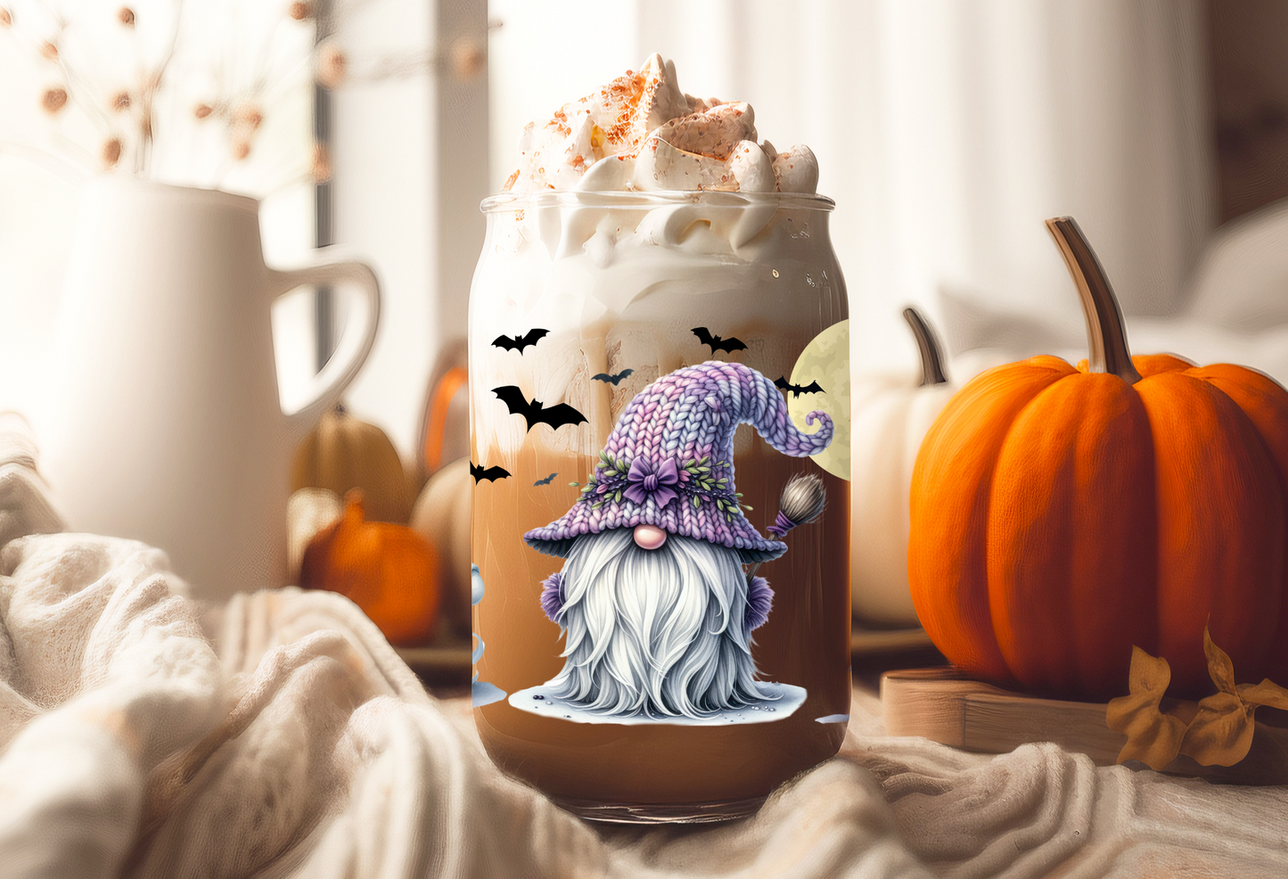 UVDTF Wrap Halloween Gnomes Bats 16oz Can Glass Mug Tumbler, Gnome Wrap, Ready to apply, Permanent Waterproof Adhesive