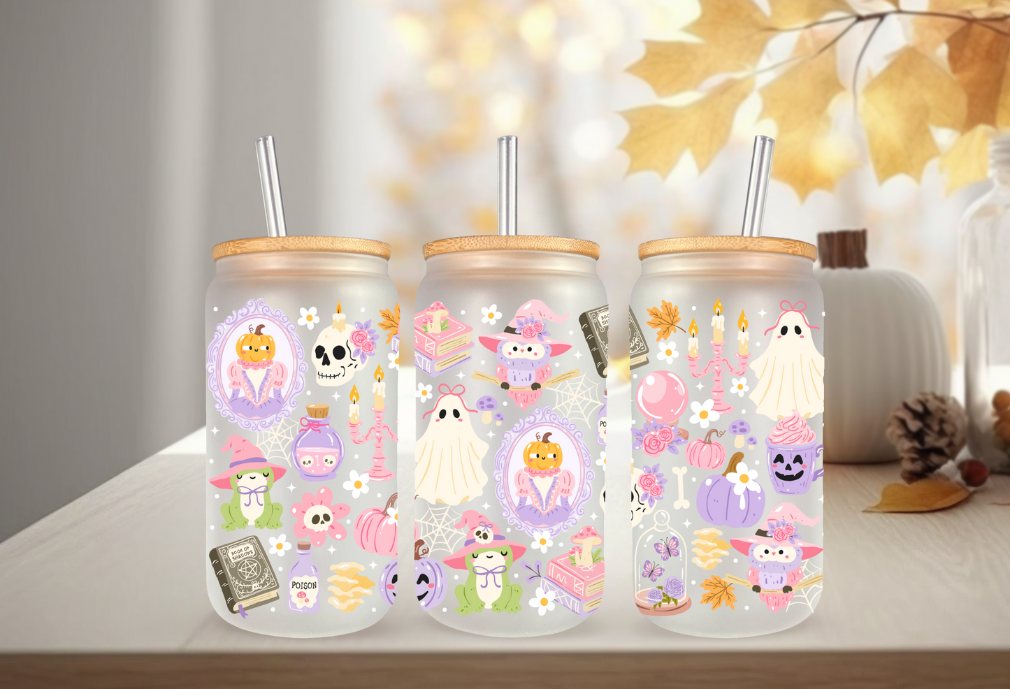 UVDTF Wrap Spooky Witch Halloween 16oz Can Glass, Mug, Tumbler, Halloween, Ready to apply, Permanent Waterproof Adhesive