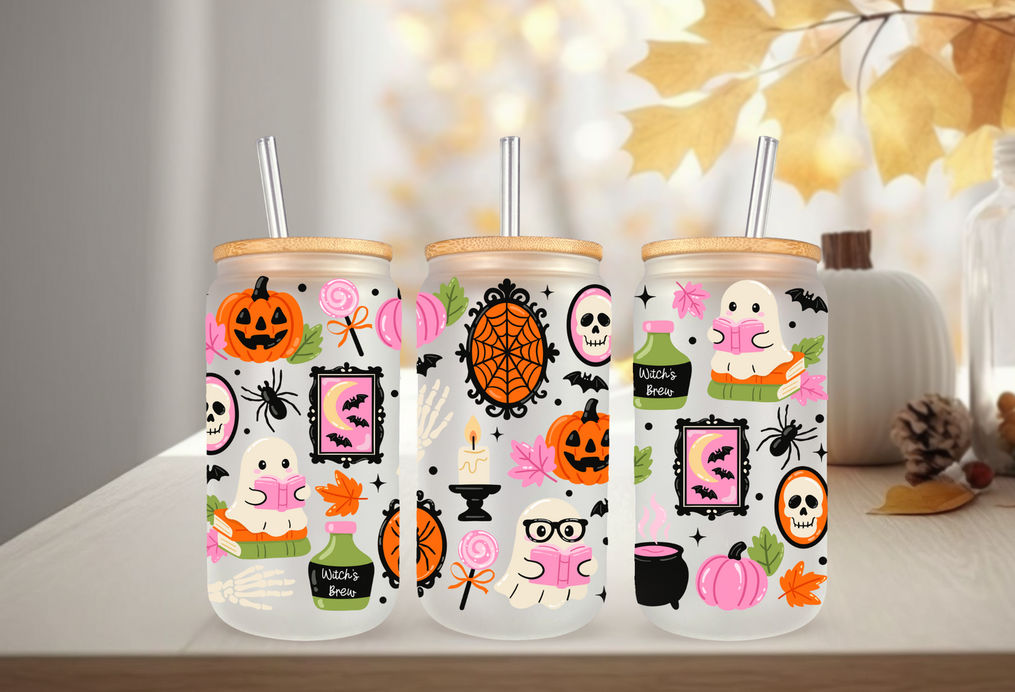 UVDTF Wrap Witchy Boo Crew 16oz Can Glass, Mug, Tumbler, Halloween, Ready to apply, Permanent Waterproof Adhesive