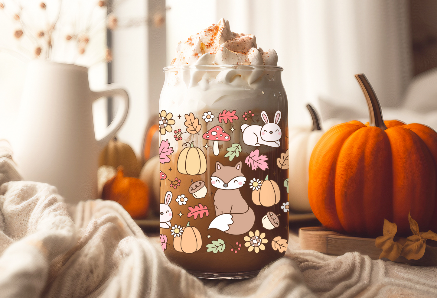 UVDTF Wrap Autumn Forest 16oz Can Glass, Mug, Tumbler, Halloween, Ready to apply, Permanent Waterproof Adhesive