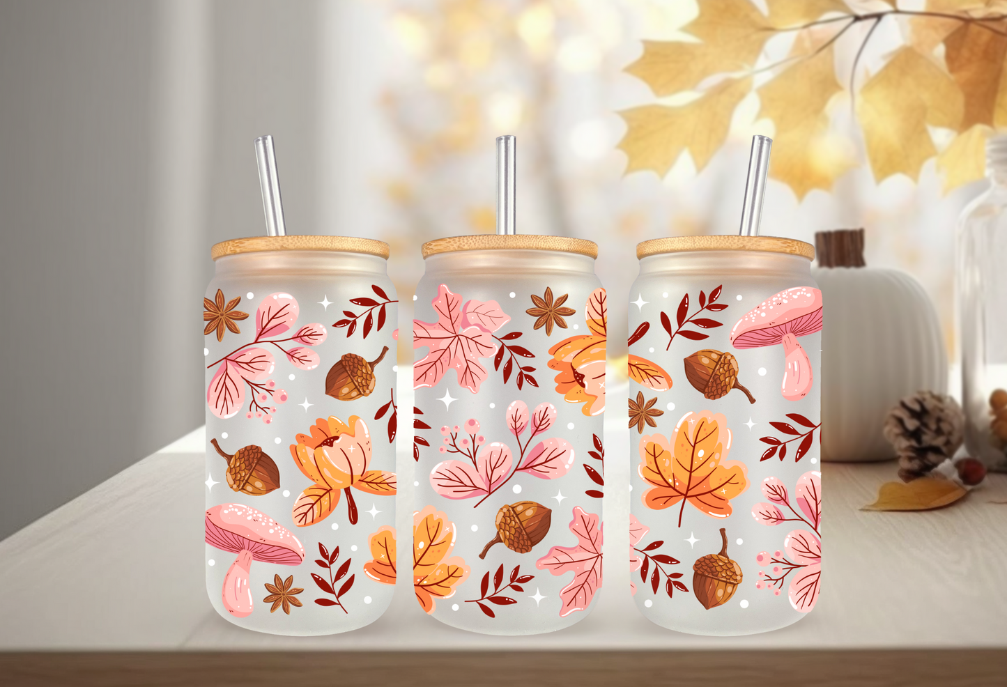 UVDTF Wrap Autumn Forest for 16oz Can Glass Mug Tumbler, Ready to Apply, Permanent Waterproof Adhesive