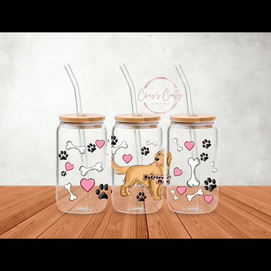 UVDTF Wrap Golden Retriever Mom for 16oz Can Glass, 40oz Tumbler, Mug, Ready to apply, Permanent Waterproof Adhesive