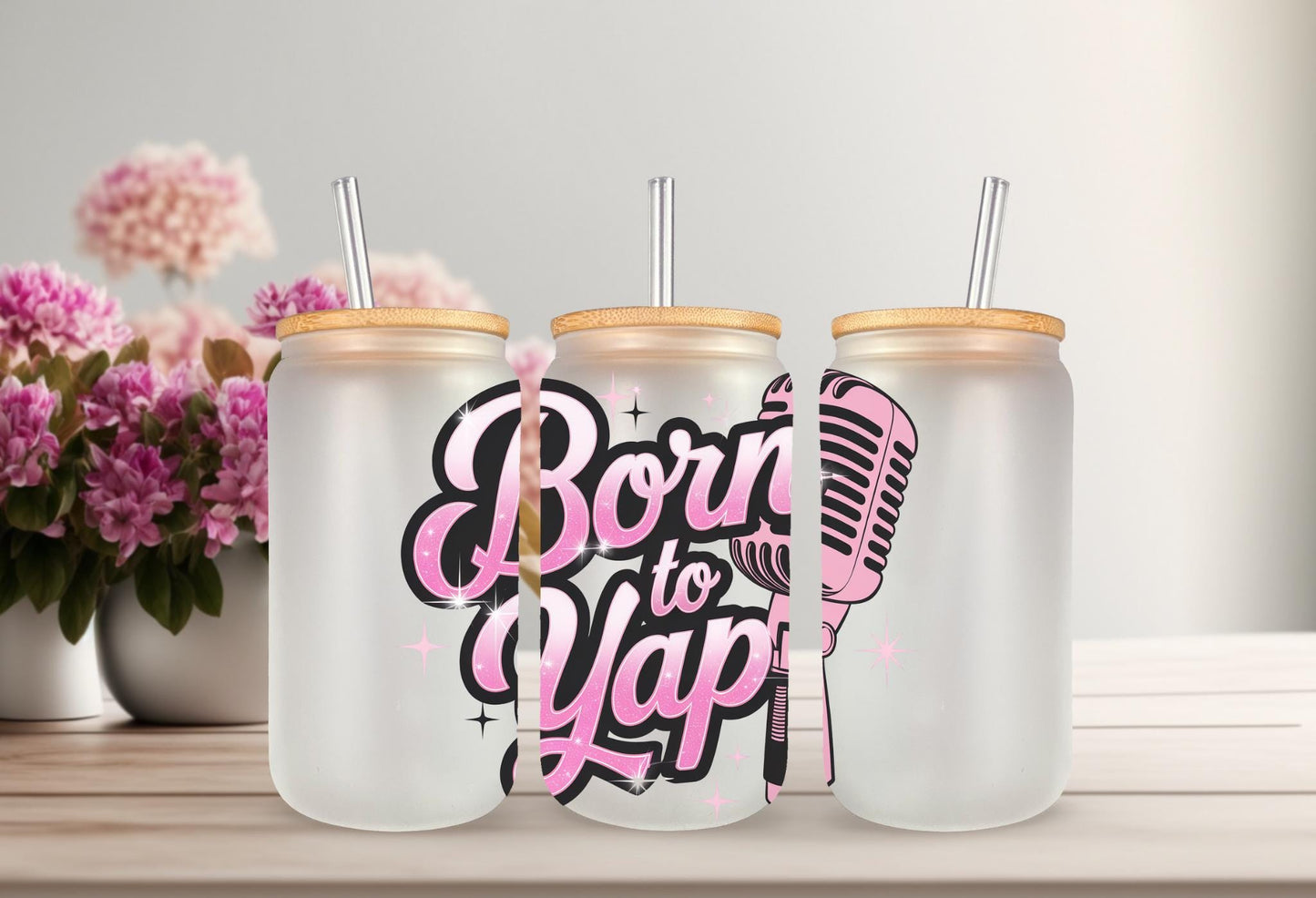UVDTF Decal Vintage Born To Yap 16oz Can Glass Mug Tumbler, Sarcastic Funny Decal, Ready to Apply, Permanent Waterproof Adhesive