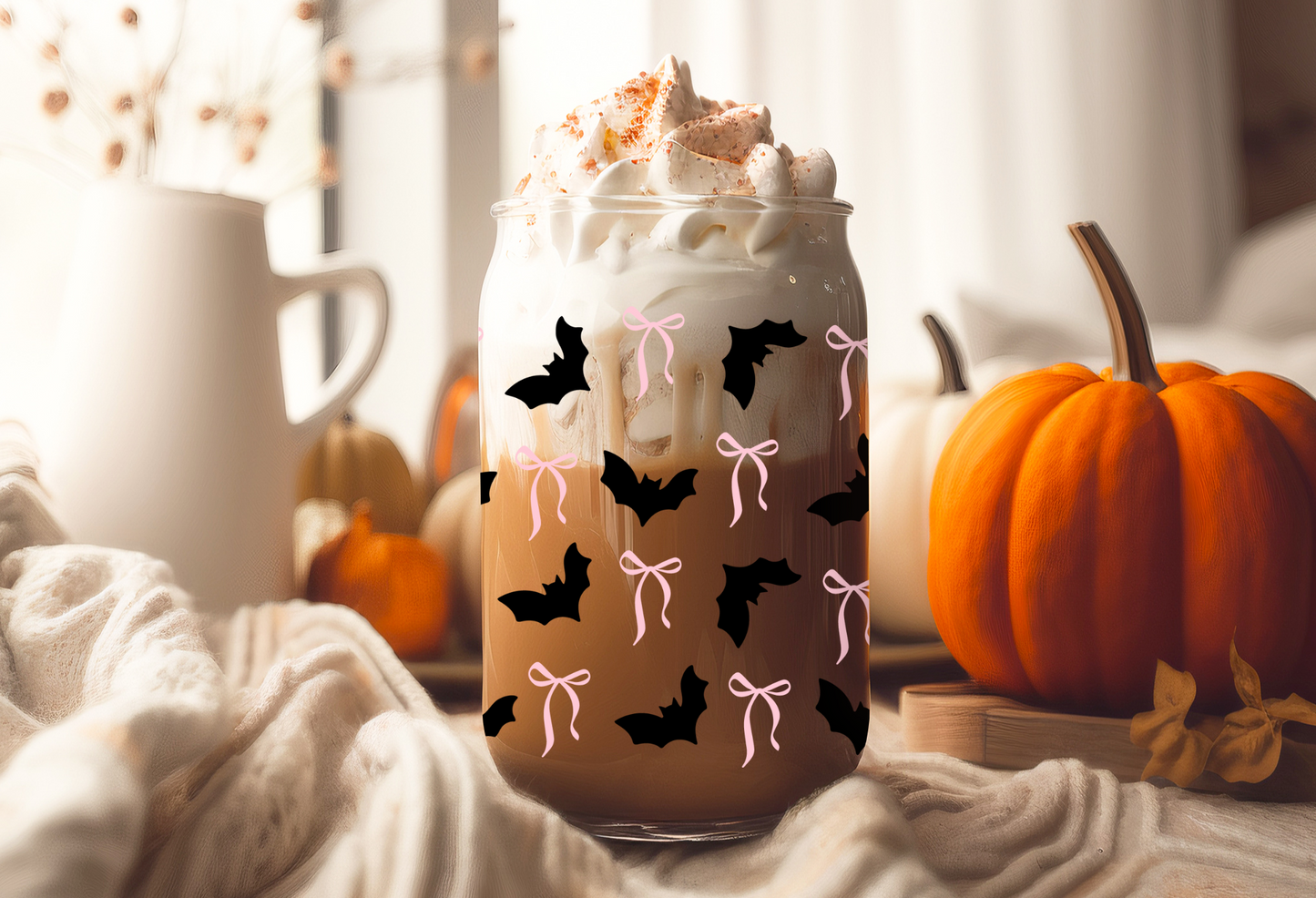UVDTF Wrap Halloween Bats and Bows 16oz Can Glass, Mug /tumbler, Ready to Apply, Permanent Waterproof Adhesive