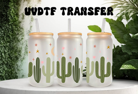 UVDTF Wrap Boho Dusk Cacti Cactus 16oz Can Glass, Mug, Tmbler, Cactus Wrap, Ready to apply, Permanent Adhesive Waterproof, Add on a Cup