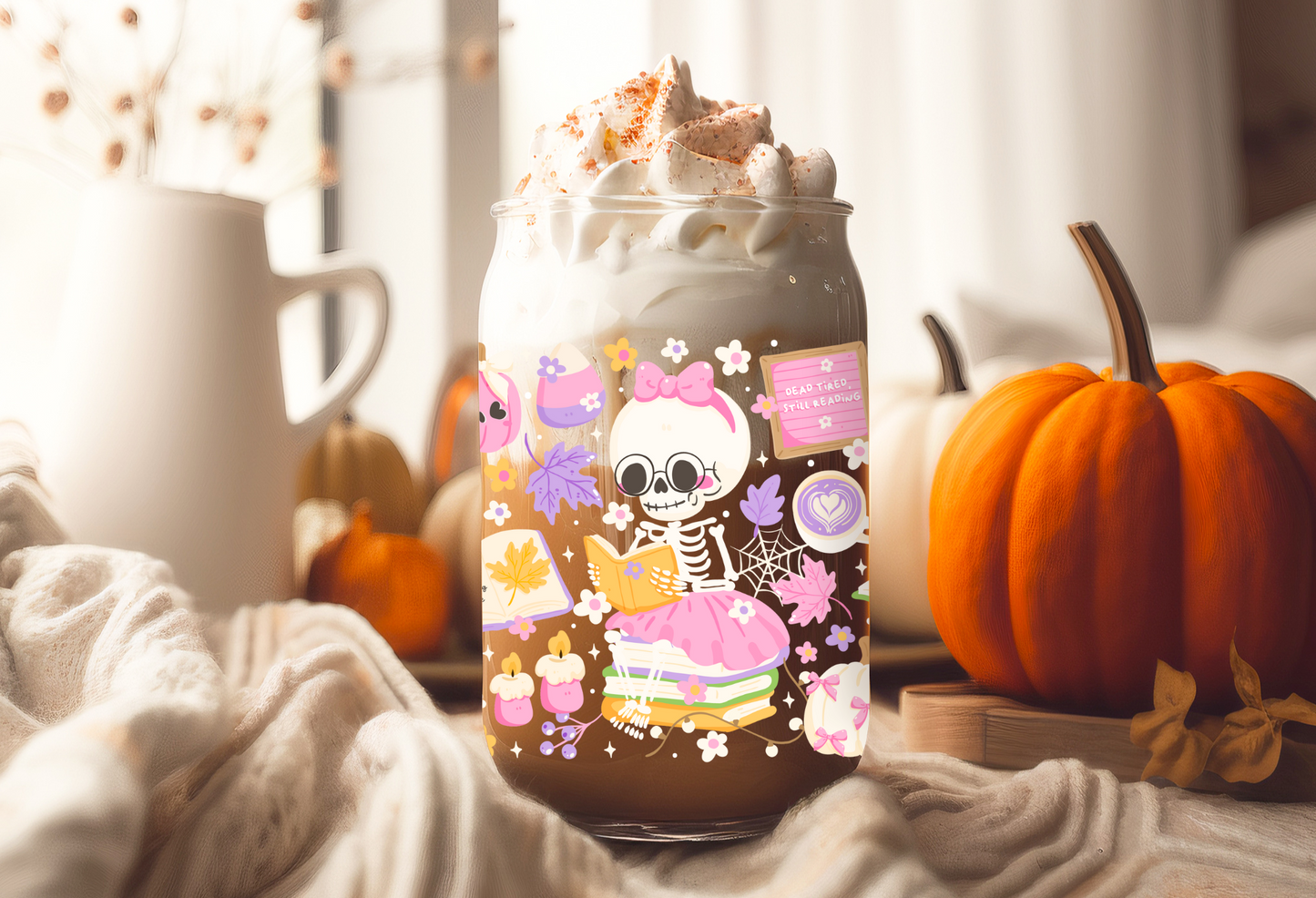 UVDTF Wrap Ghostly Bookish 16oz Can Glass, Mug, Tumbler, Halloween, Ready to apply, Permanent Waterproof Adhesive