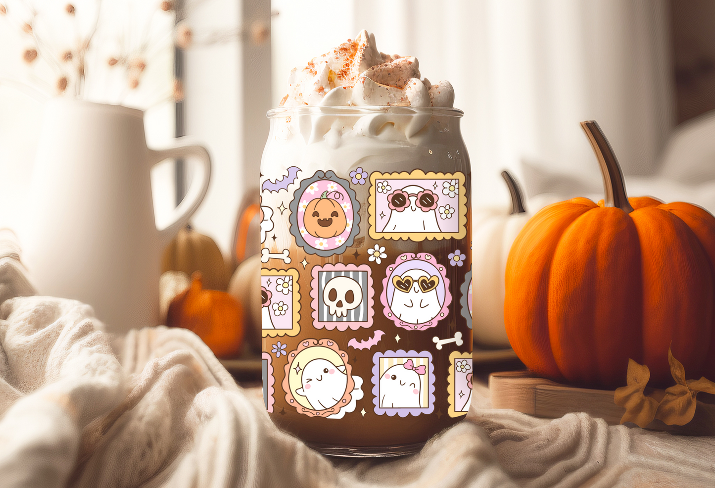 UVDTF Wrap Spooky Ghost Frames for 16oz Can Glass Mug Tumbler, Halloween Wrap, Ready to apply, Permanent Waterproof Adhesive (Copy)