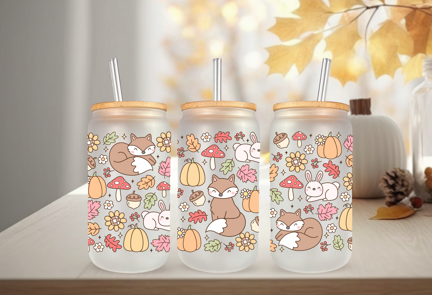 UVDTF Wrap Autumn Forest 16oz Can Glass, Mug, Tumbler, Halloween, Ready to apply, Permanent Waterproof Adhesive