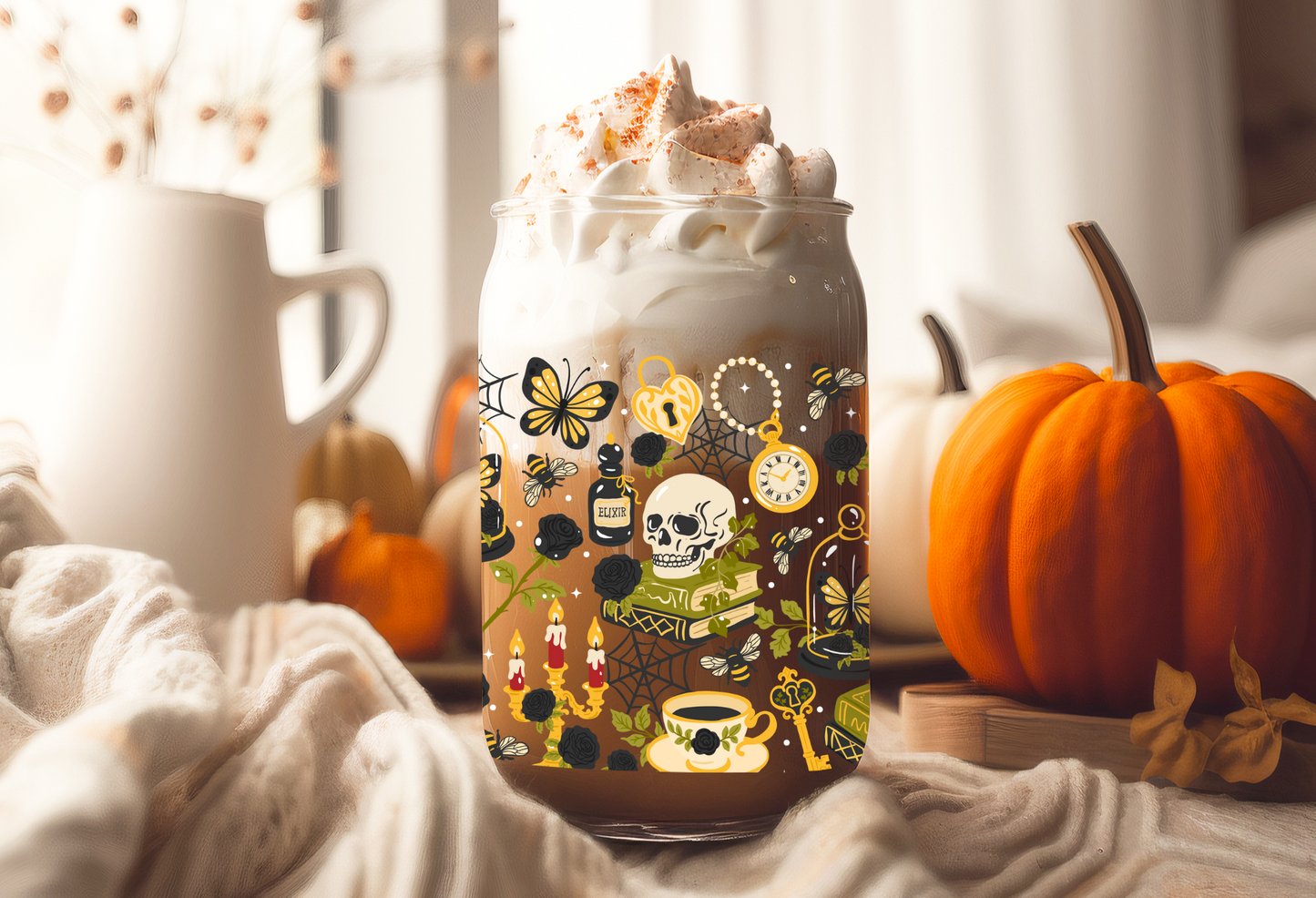 UVDTF Wrap Dark Academia for 16oz Can Glass Mug Tumbler, Halloween Wrap, Ready to apply, Permanent Waterproof Adhesive