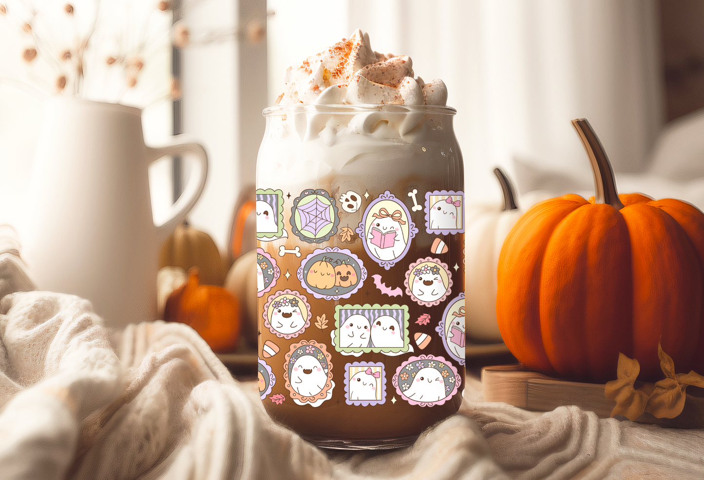 UVDTF Wrap Spooky Ghost Frames for 16oz Can Glass Mug Tumbler, Halloween Wrap, Ready to apply, Permanent Waterproof Adhesive
