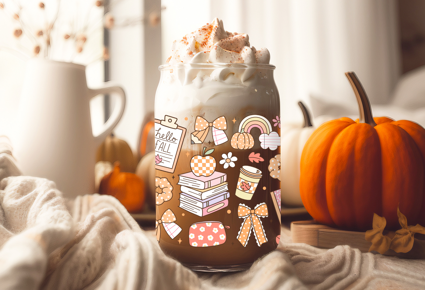 UVDTF Wrap Fall Teacher for 16oz Can Glass Mug Tumbler, Ready to Apply, Permanent Waterproof Adhesive