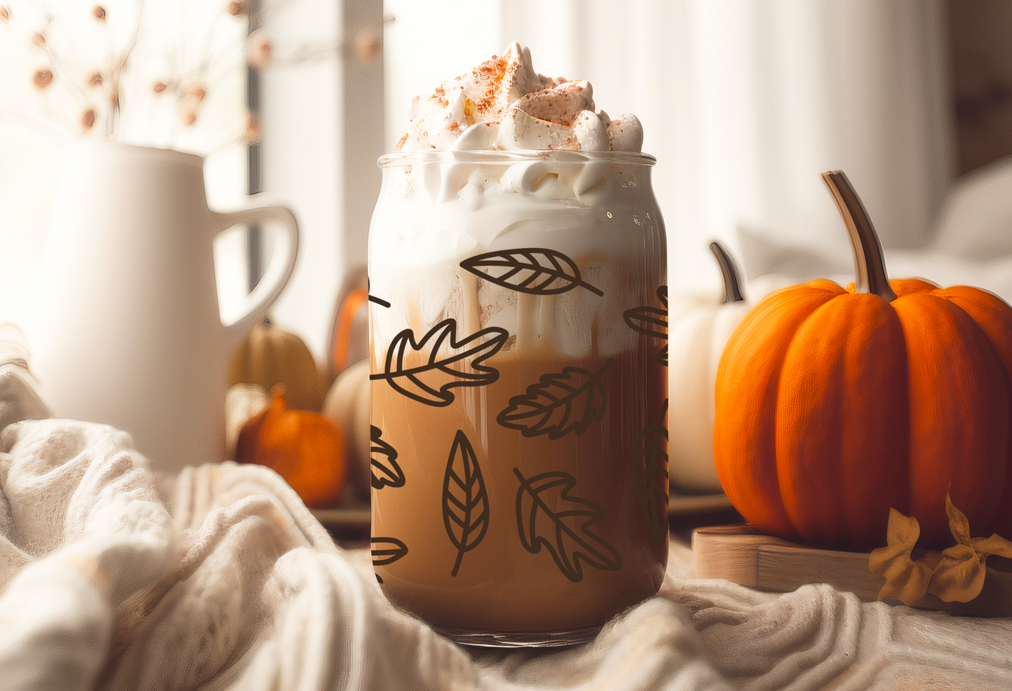 UVDTF Wrap Fall Leaves 16oz Can Glass, Mug, Tumbler, Double Sided Print Option, Ready to Apply, Permanent Adhesive Waterproof