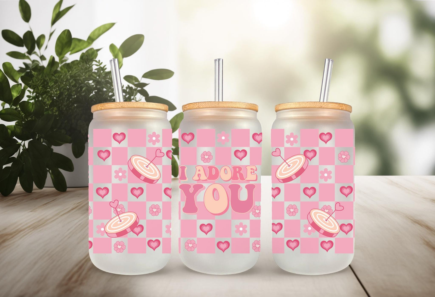 UVDTF Wrap Heart Valentine’s Floral Adore You 16oz Can Glass Mug Tumbler, Ready to Apply, Permanent Waterproof Adhesive