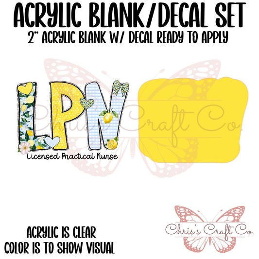 Acrylic Blank LPN Lemons UVDTF Decal Set,  Nurse Badge, Diy Badge Reels, UVDTF sticker, Unfinished Badge Reel, Badge Reel Blanks