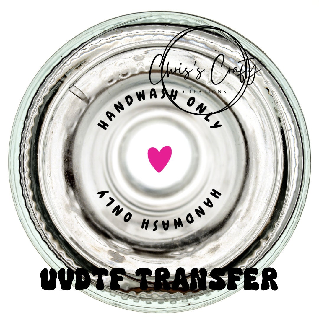 2” Round UVDTF Transfer Hand Wash Only Pink Heart  for Glasses and Cups by the Sheet | Permanent Adhesive | Ready to Apply