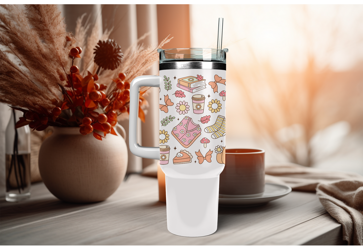 UVDTF Wrap Girly Autumn 16oz Can Glass Mug Tumbler Wrap, Ready to apply, Permanent Waterproof Adhesive, Double sided option